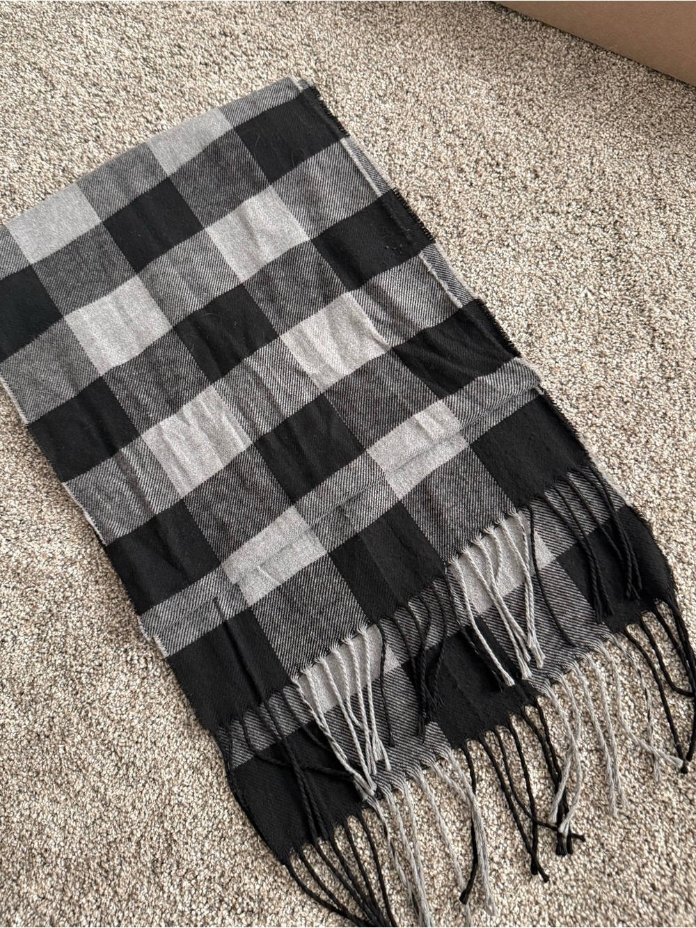 Black and Gray Buffalo Check Fringe Scarf